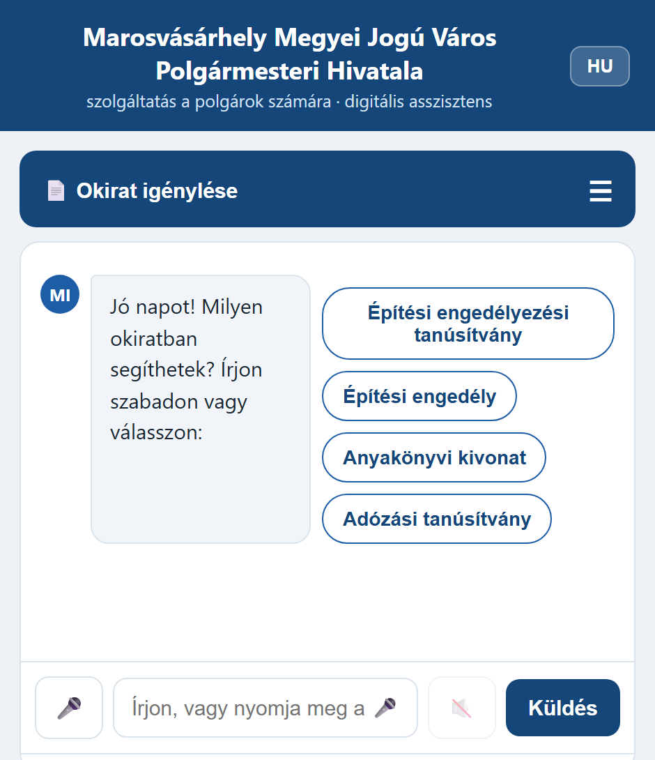 Interfața cetățeanului în limba maghiară (magyar nyelven)