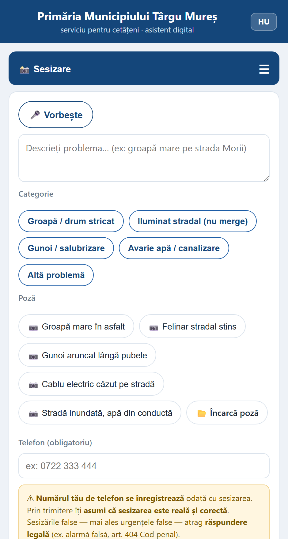 Sesizare cu voce și fotografie